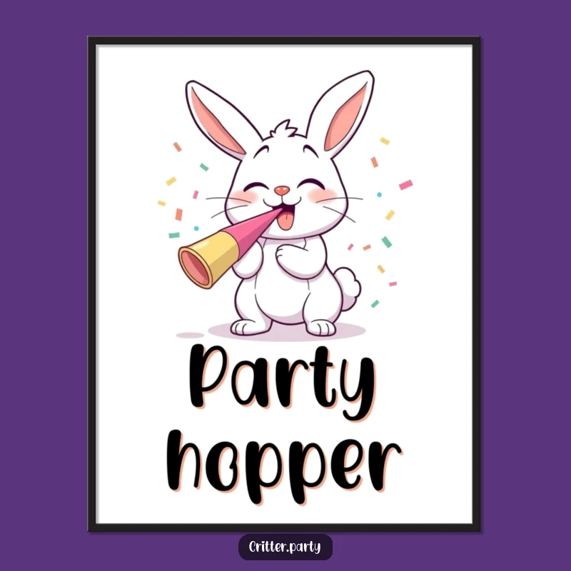 Funny Bunny Party Horn Poster: Hilarious Wall Art for a Cheerful Celebration