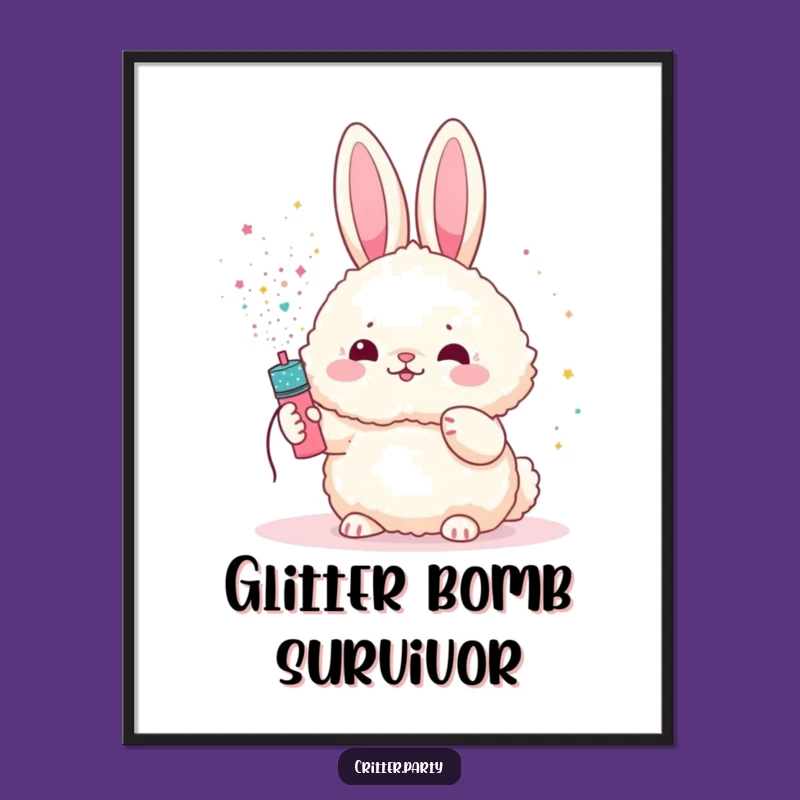 Funny Bunny Poster: Whimsical Art of a Glitter Shower Celebration