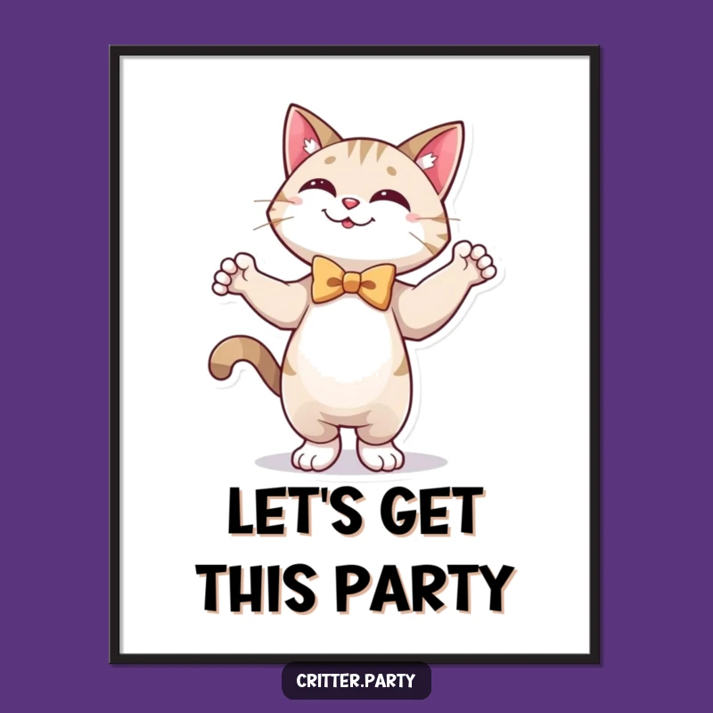 Funny Cat Dancing Poster: Happy Cat in Bow Tie, Wall Art for Lively Spaces