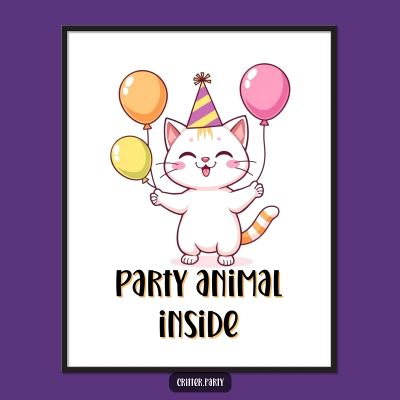 Funny Cat Juggling Balloons Poster: Hilarious Wall Art for a Party Vibe