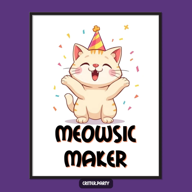 Funny Cat Poster: Party Time Feline, Ideal Funny Gift Decor!