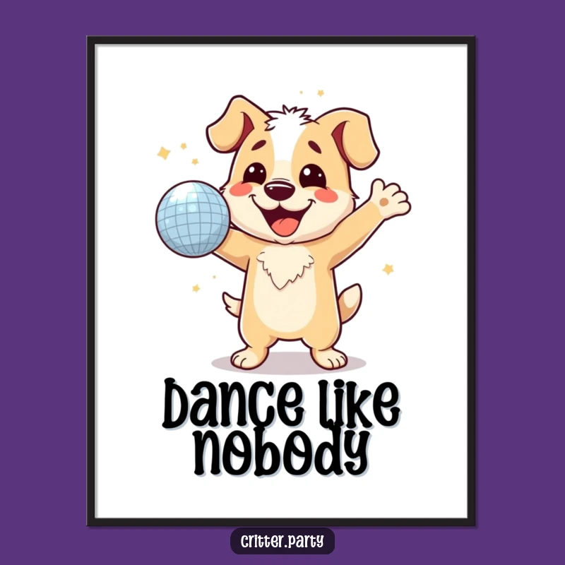 Funny Dog Disco Ball Poster: Hilarious Wall Art for a Lively Party Atmosphere