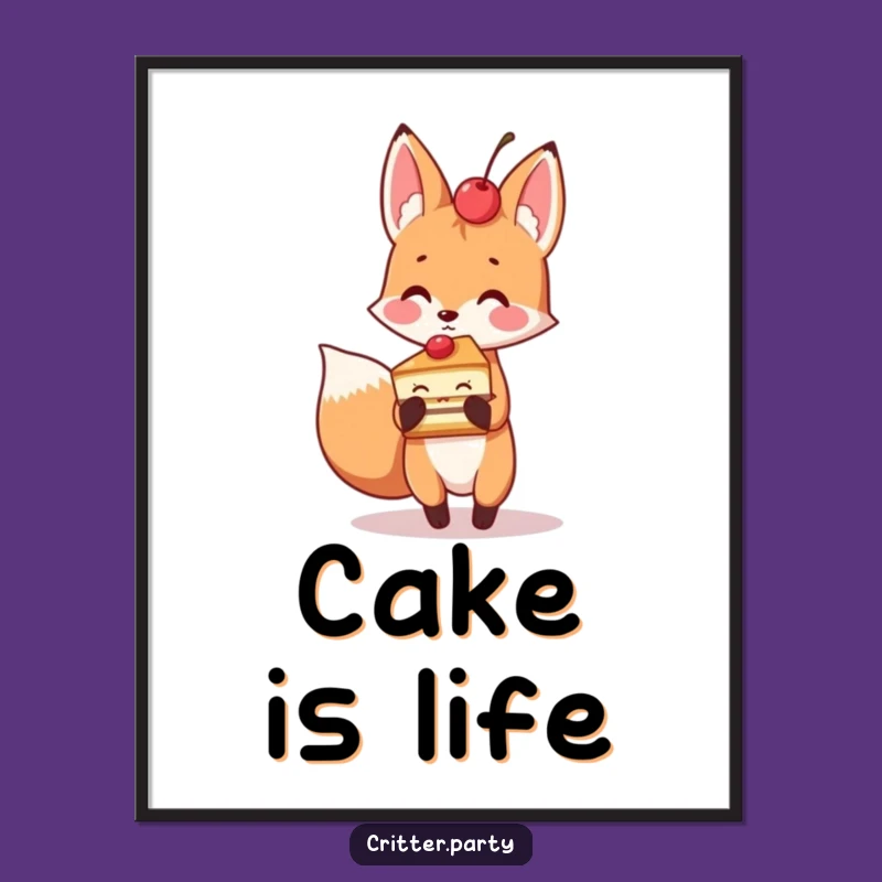 Funny Fox Cake Slice Poster: Hilarious Wall Art for a Sweet Vibe