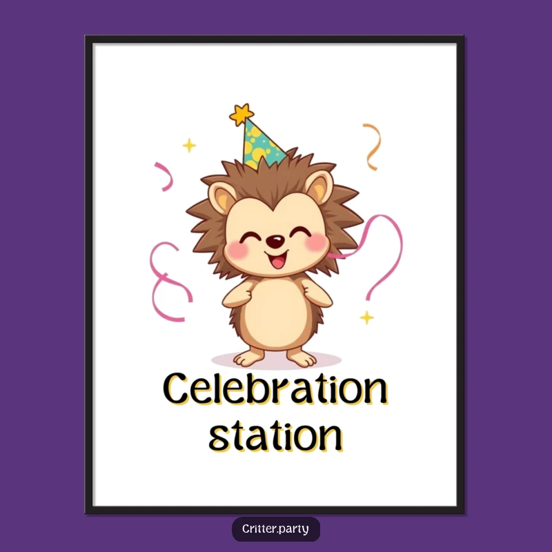 Funny Hedgehog Party Poster - Festive Wall Art, Brings Cheer to Any Room, Great Funny Gift