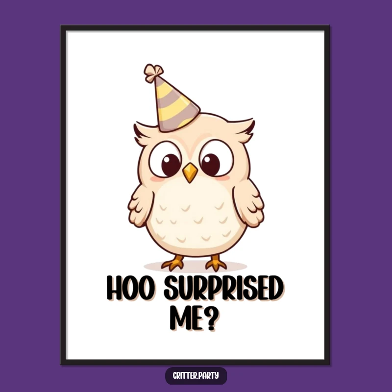 Funny Owl Poster: Whimsical Art of a Surprised Party Hat Owl