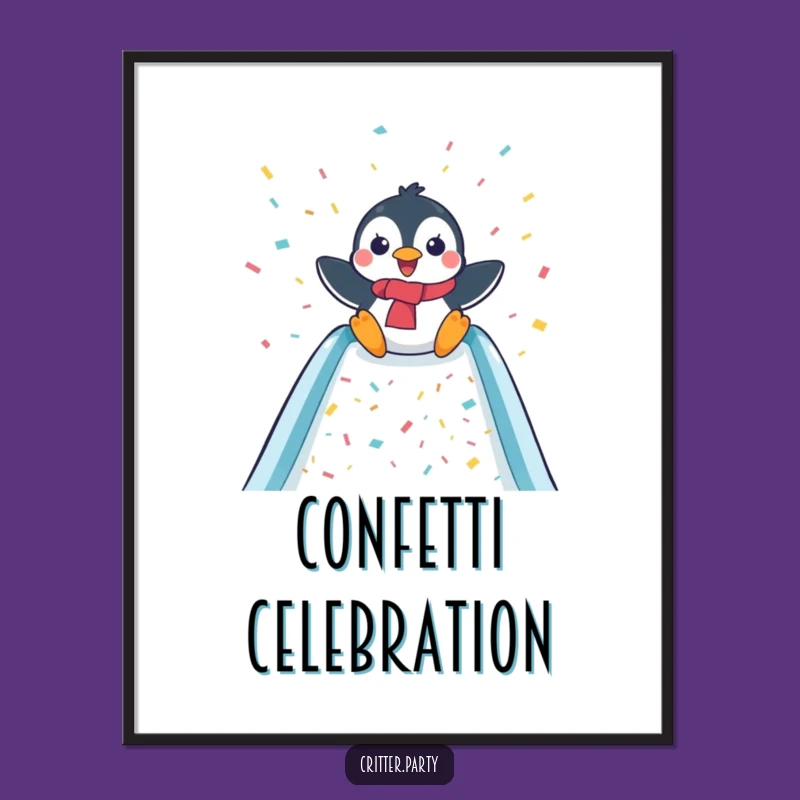 Funny Penguin Slide Poster: Vibrant Art for a Cheerful Space