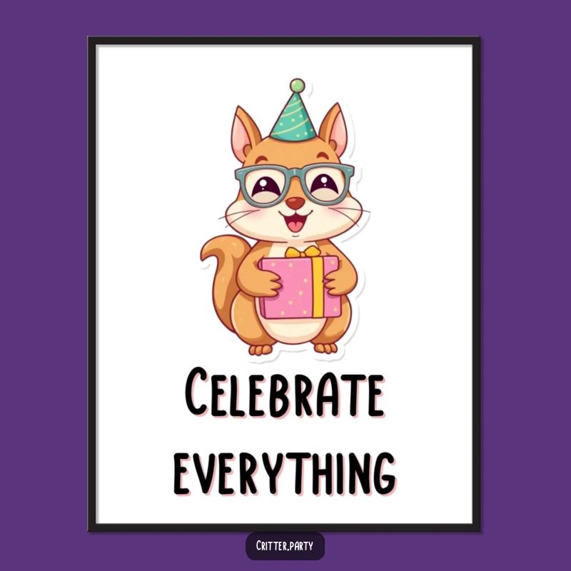 Funny Poster: Joyous Squirrel Party - Festive Art, Cheerful Decor, Funny Gift