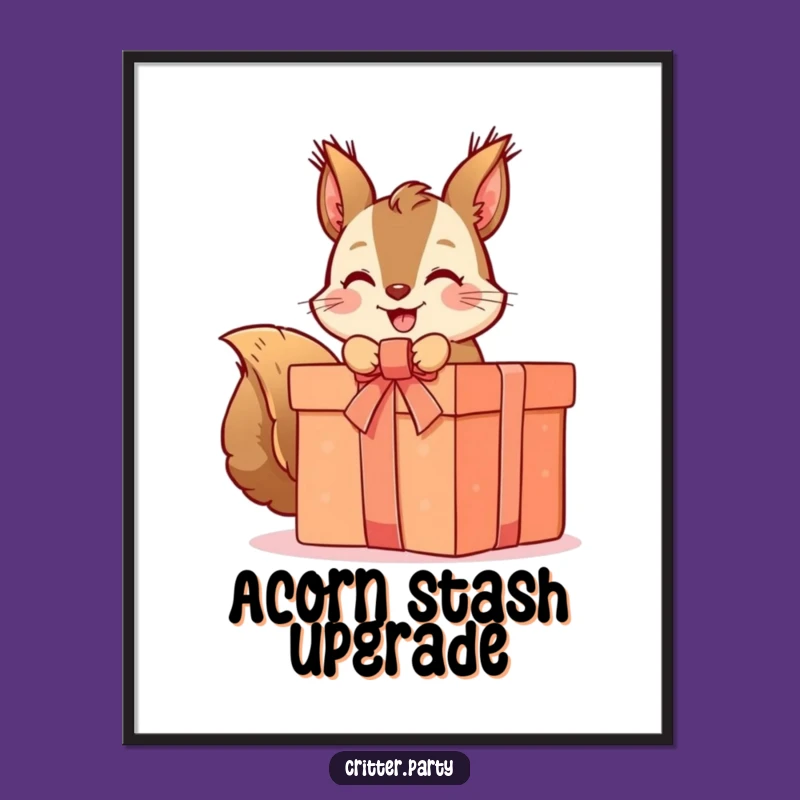 Funny Squirrel Poster: Adorable Art of a Character Unwrapping a Glorious Gift