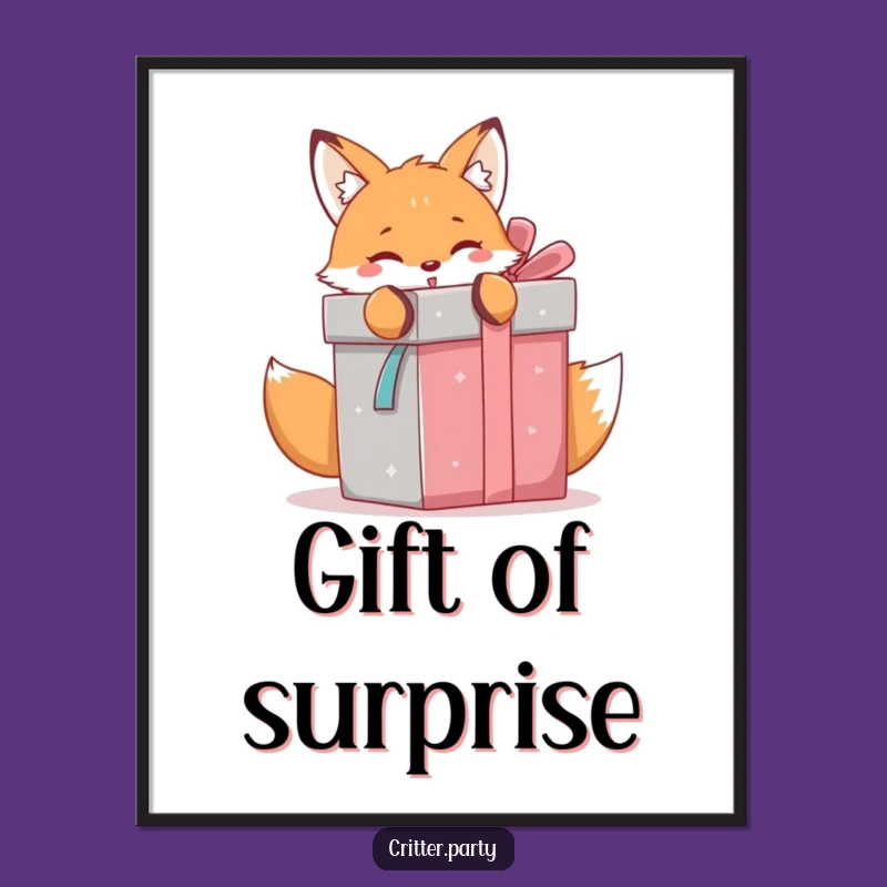 Funny Kawaii Fox Gift Poster: Playful Surprise Wall Art Gift