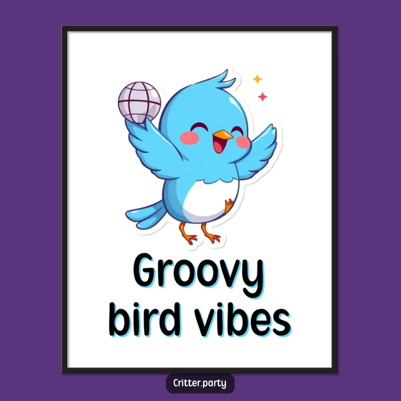 Funny Bird Poster: Decorate with This Dancing Blue Bird Disco Ball Art