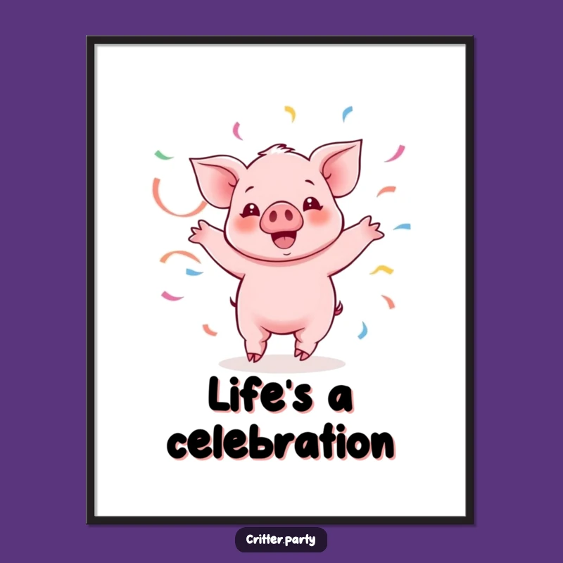 Funny Kawaii Piglet Twirling Poster: Excited Streamer Piggy Art, Hilarious Gift