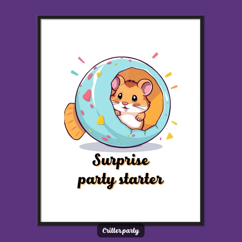 Funny Hamster Party Popper Surprise Poster: Festive Wall Art