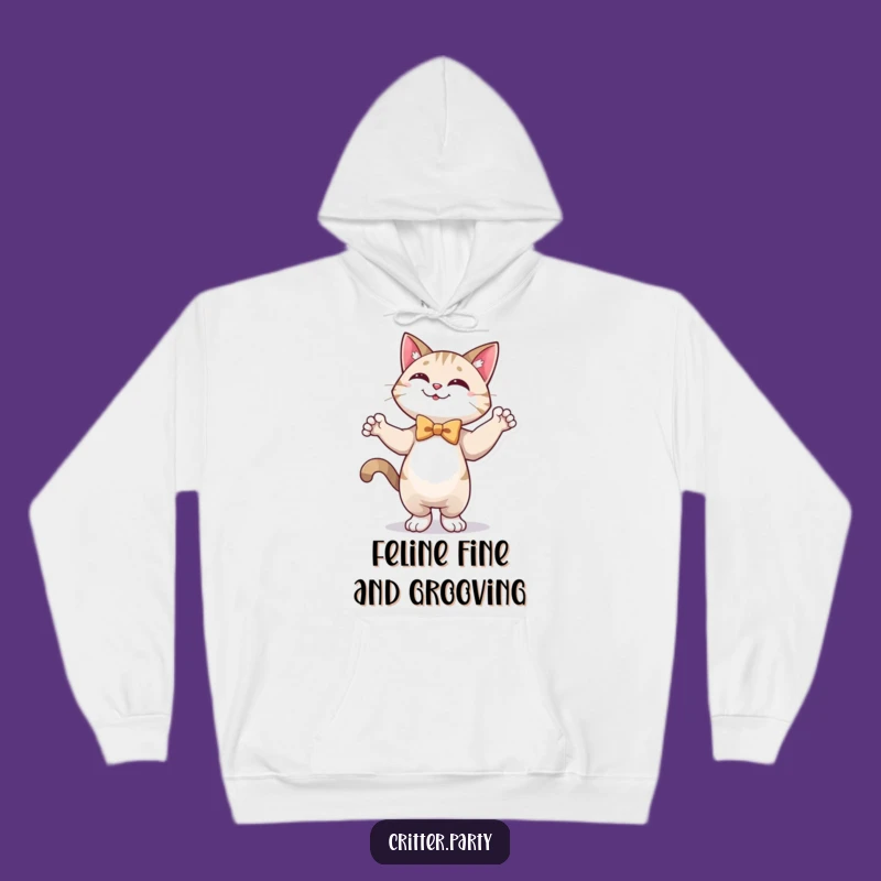 Cozy Funny Cat Hoodie: Happy Cat Dancing in Bow Tie, Warm & Hilarious Gift
