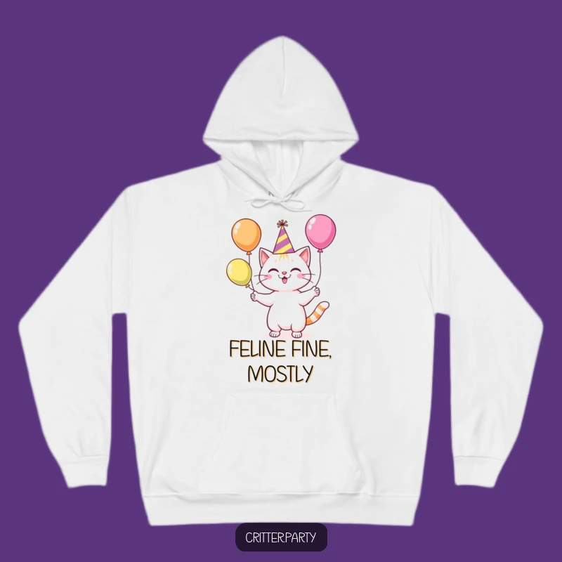 Funny Cat Party Hoodie: Cozy Juggling Balloons Sweatshirt for Hilarious Comfort