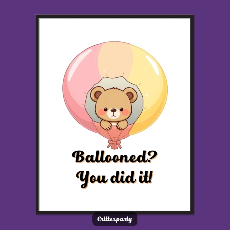 Funny Free Printable Bear Art: Curious Cub in Popped Balloon Downloadable Wall Decor