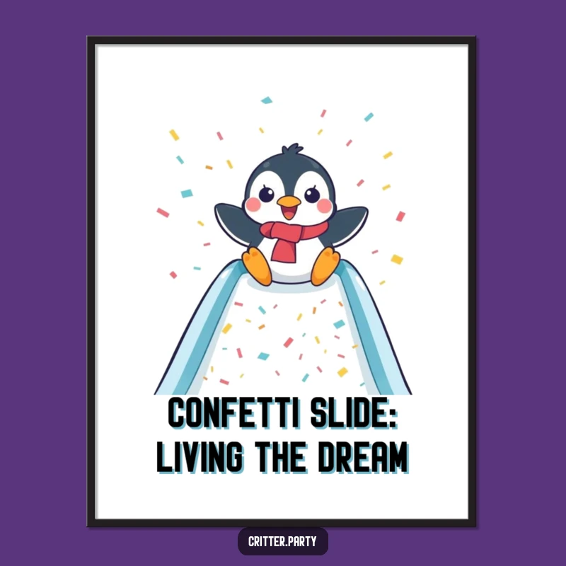 Funny Free Printable Penguin Art: Joyful Slide Down Confetti Wall Decor