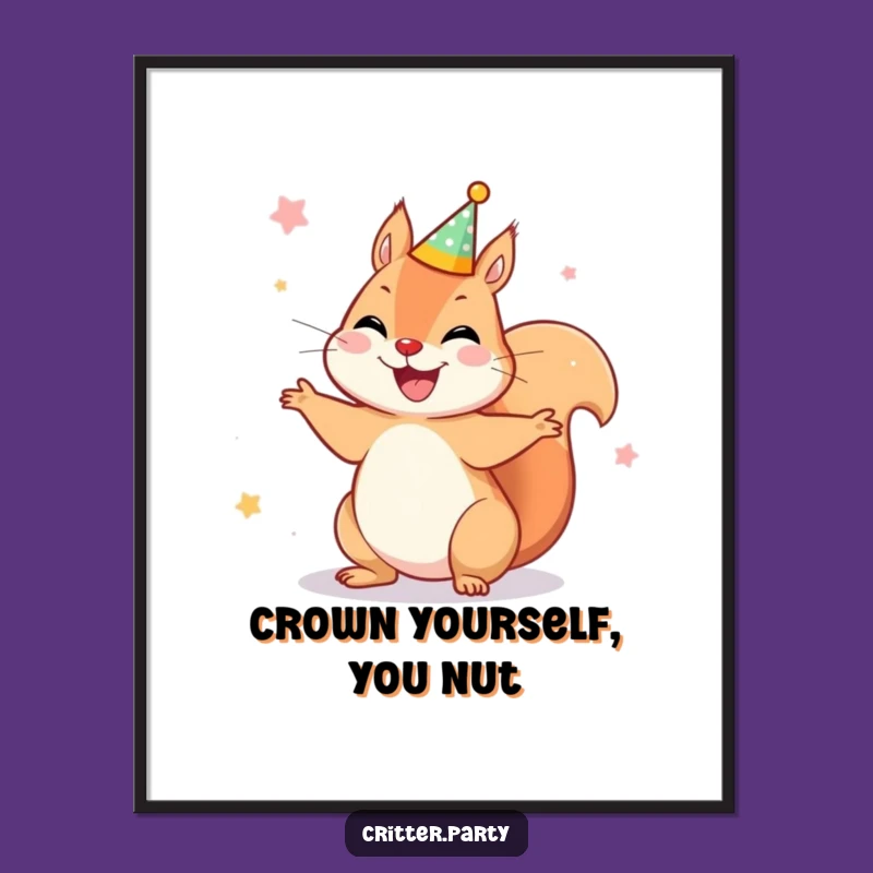 Free Printable Squirrel Wall Art: Party Crown Spin DIY Decor