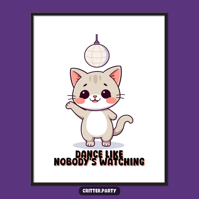 Free Printable Wall Art: Kawaii Cat Disco Dancer Funny Downloadable Decor