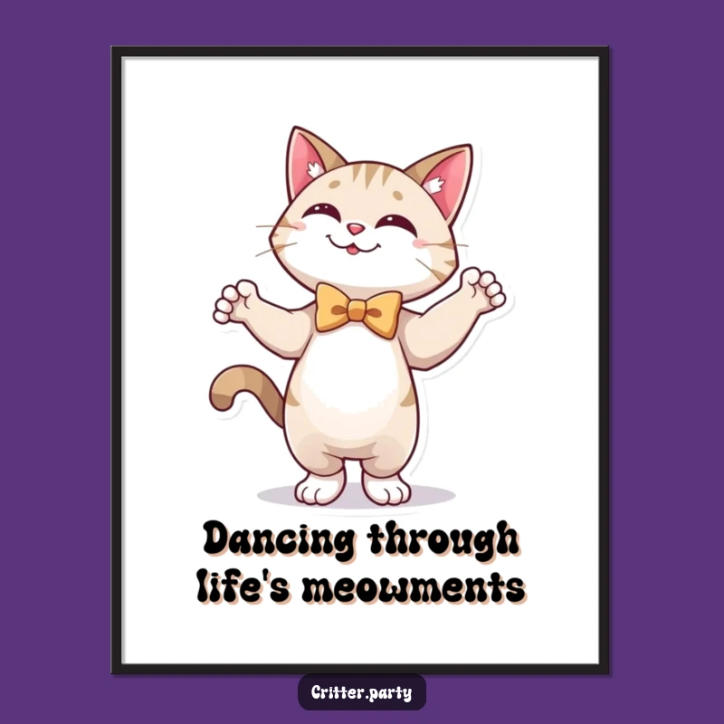Free Printable Cat Wall Art: Dapper Dancing Cat Bow Tie Downloadable Decor