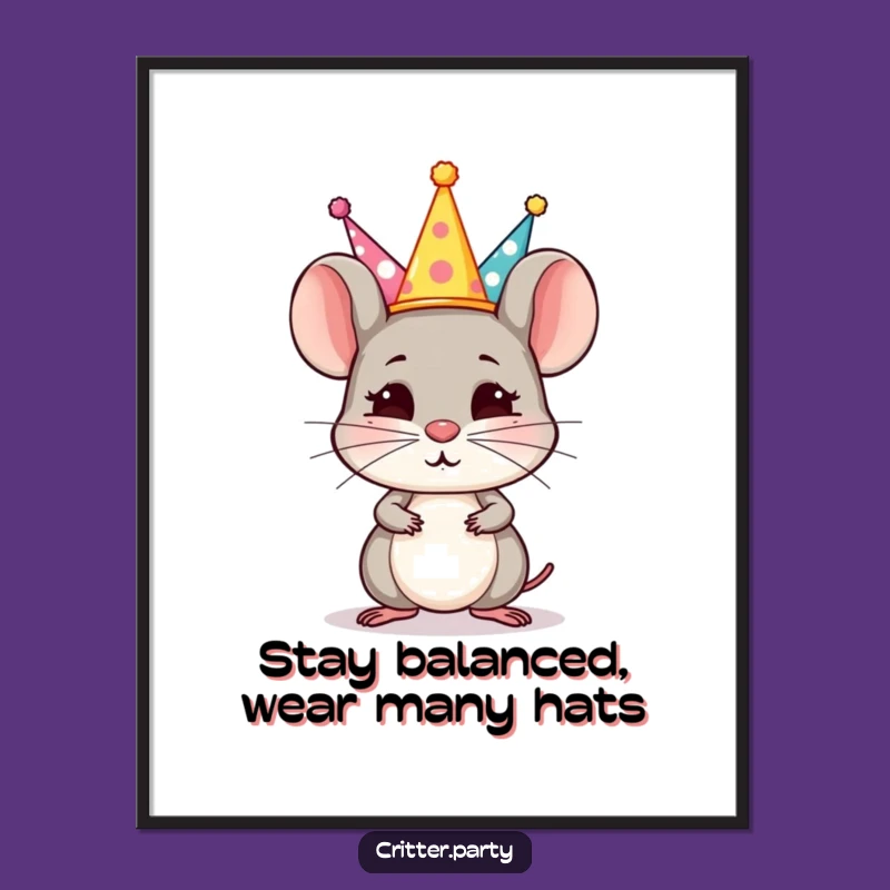 Free Printable Funny Wall Art: Mouse Hat Balance Decor, Humorous Downloadable Art for Whimsical Spaces