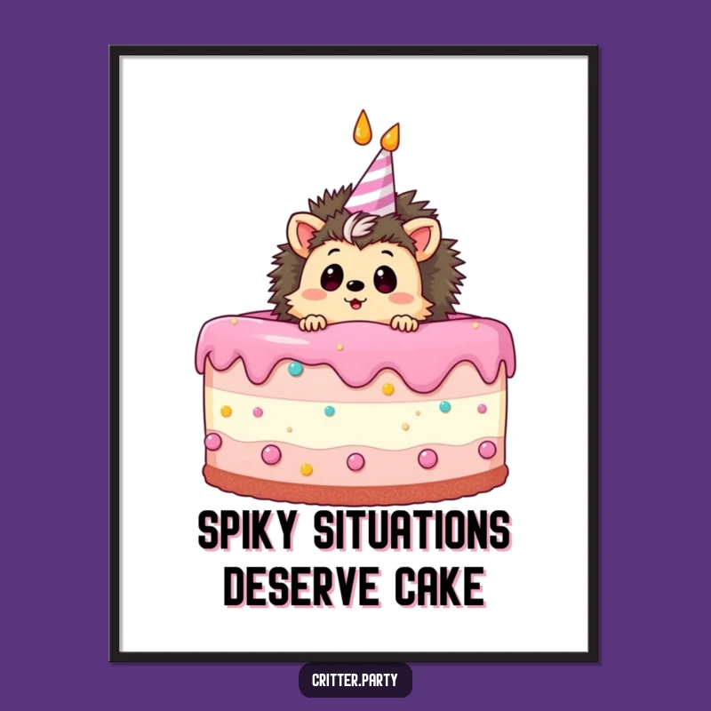 Free Printable Hedgehog Wall Art: Surprise Cake Peek Downloadable Quirky Decor