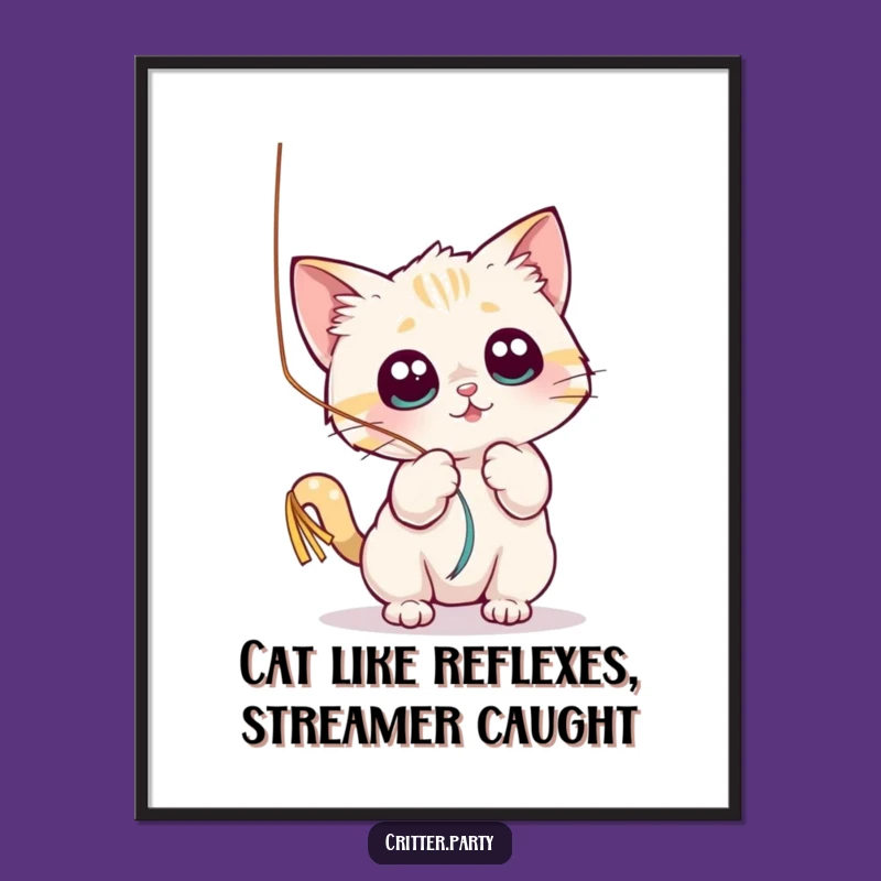 Free Printable Wall Art: Cat Batting Streamer, Funny Downloadable Decor