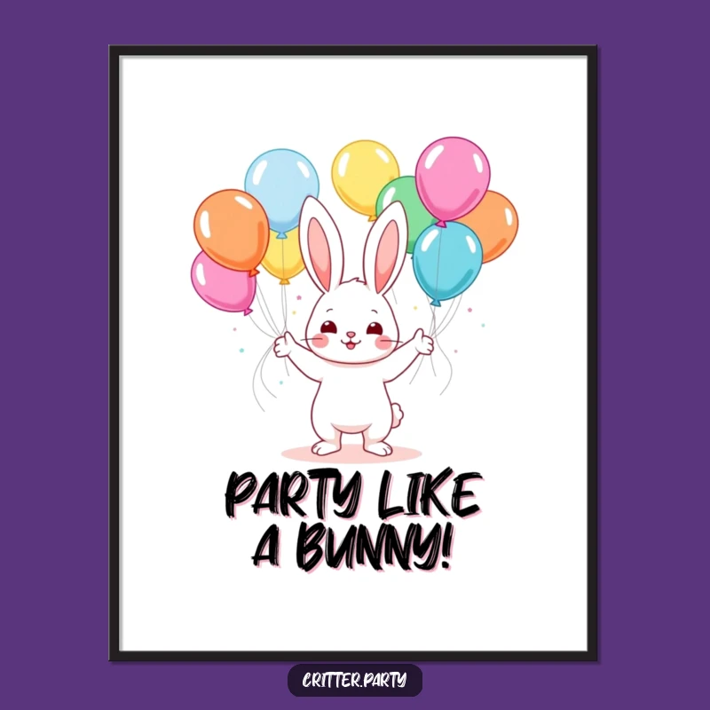 Free Printable Wall Art: Kawaii Bunny Balloon Juggler Funny Downloadable Decor