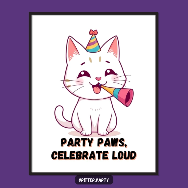 Free Printable Wall Art: Party Cat Blowing Horn, Fun Whimsical Decor
