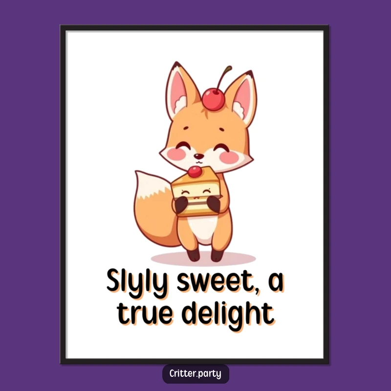 Free Printable Wall Art: Playful Fox with Cake for a Whimsical Touch