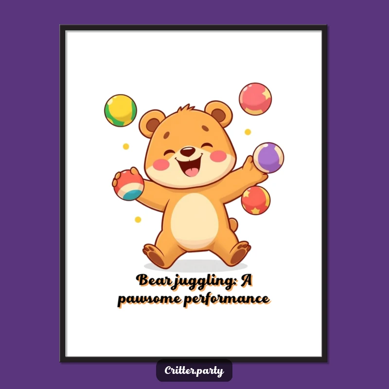 Funny Free Printable Wall Art: Bear Cub Juggling Colors