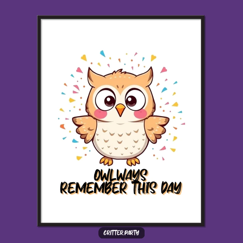 Funny Free Printable Wall Art: Kawaii Owl Confetti Explosion, Downloadable Quirky Decor