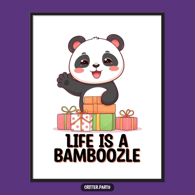 Free Printable Panda Wall Art: Hilarious Waving Panda Present Stack Downloadable Decor