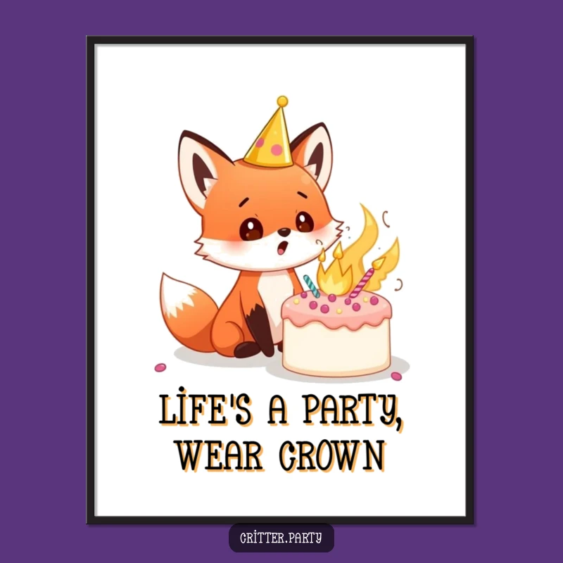 Funny Free Printable Wall Art: Surprised Fox Cake Explosion Downloadable Art Gift