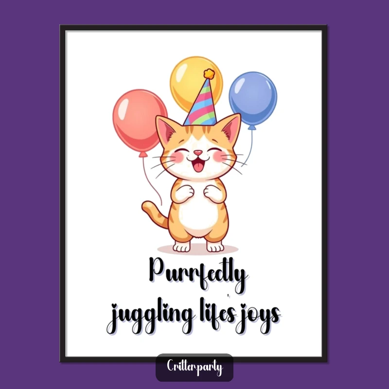 Funny Free Printable Wall Art: Juggling Cat, Humorous Downloadable Home Decor