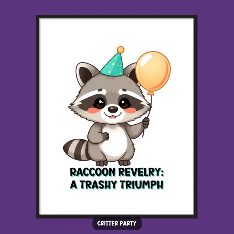 Funny Free Printable Wall Art: Cheerful Raccoon Balloon Fun
