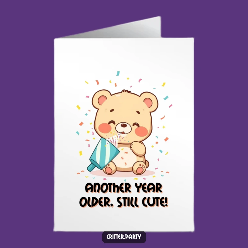 Free Printable Birthday Card: Funny Bear Cub Confetti Popper Downloadable Gift
