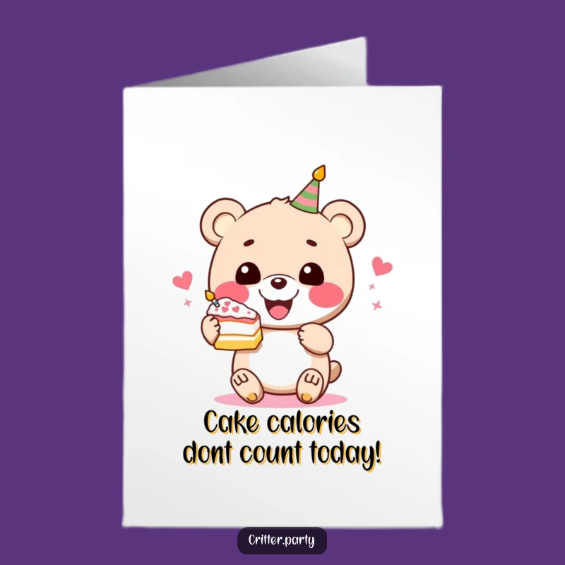 Free Printable Birthday Card: Perky Bear Cake Joy, Funny Downloadable Gift!