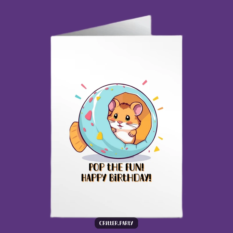 Free Printable Birthday Card: Hamster Party Popper Funny Downloadable Gift