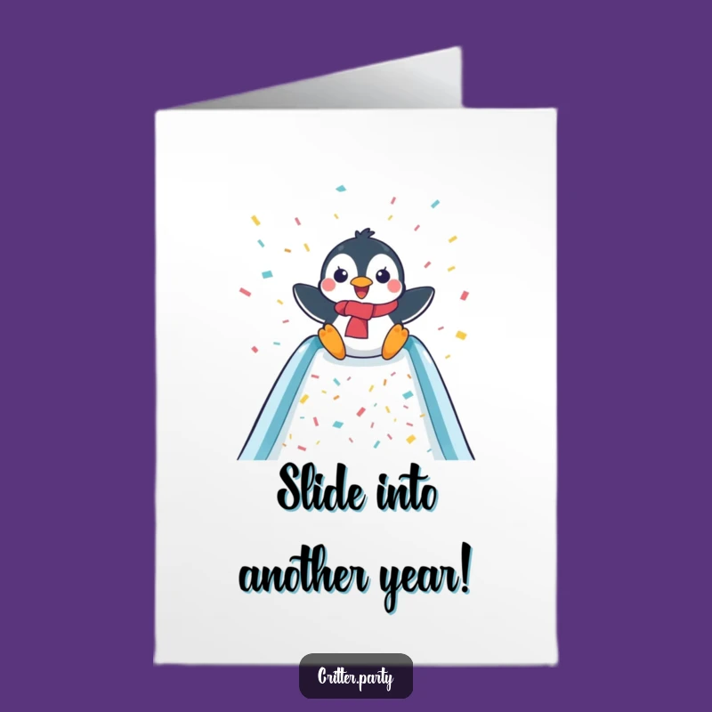 Free Printable Funny Penguin Birthday Card: Joyful Slide Surprise Downloadable Gift