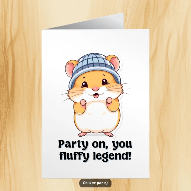 Funny Free Printable Birthday Card: Cute hamster in disco ball helmet, striking a silly pose, ready to party.