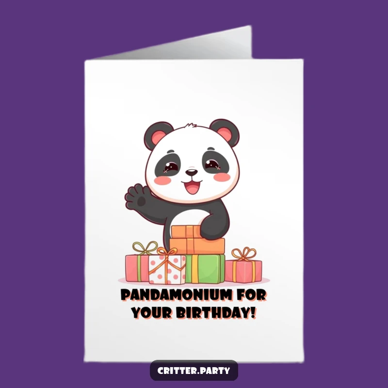 Free Printable Panda Birthday Card: Hilarious Waving Panda Present Stack Downloadable Gift