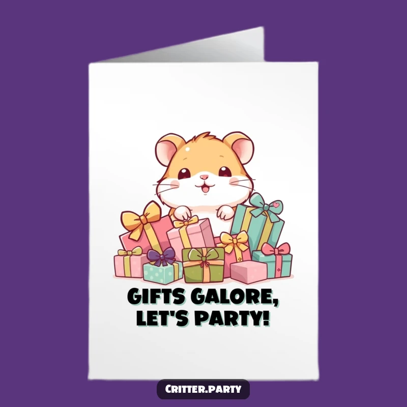 Free Printable Funny Hamster Birthday Card: Gift Pile Peek Surprise Downloadable