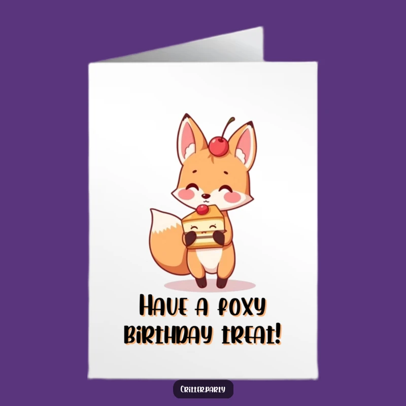 Free Printable Birthday Card: Playful Fox Cake Slice for a Sweet Celebration