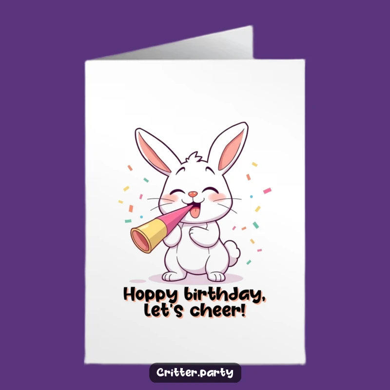 Free Printable Birthday Card: Giggling Bunny Party Horn for a Joyful Celebration