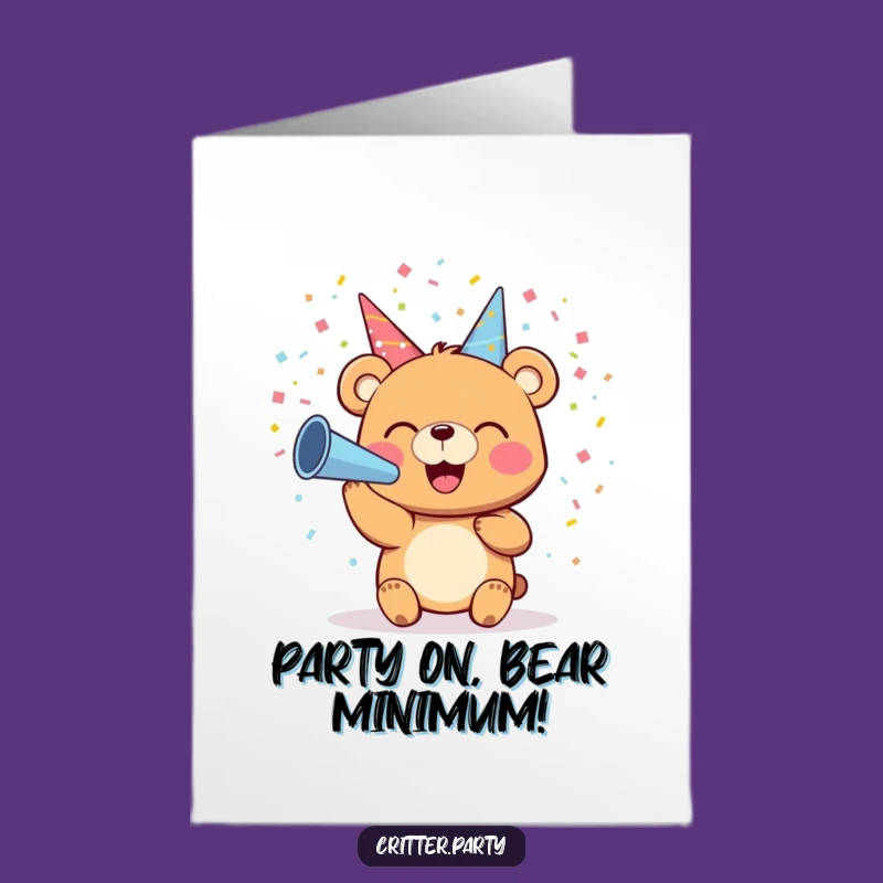 Free Printable Birthday Card: Bear Blowing Confetti, Hilarious Party Fun, Downloadable Gift
