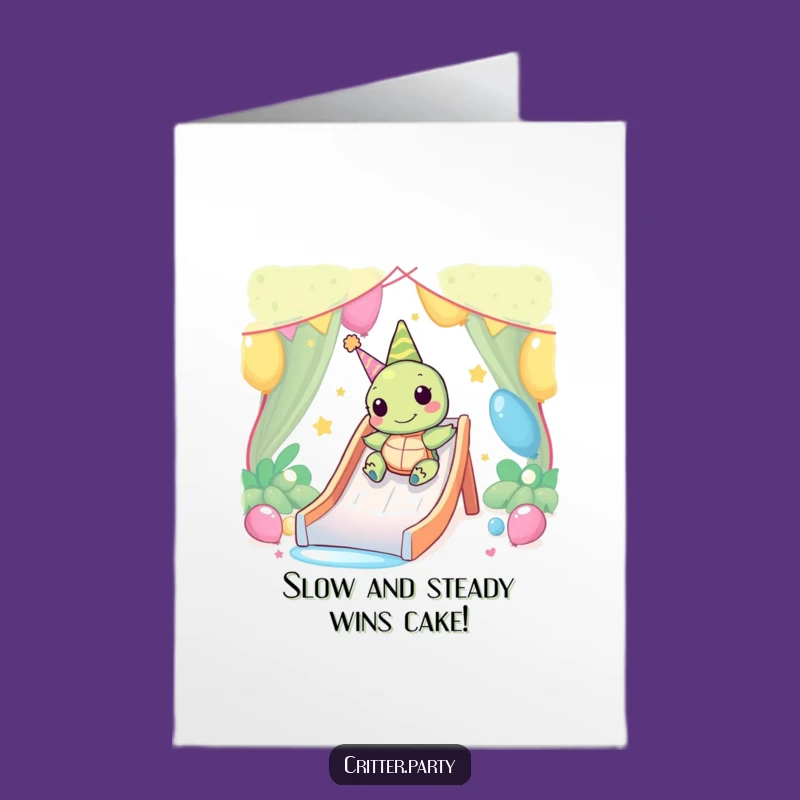 Free Printable Birthday Card: Kawaii Turtle's Slide Funny Downloadable Gift