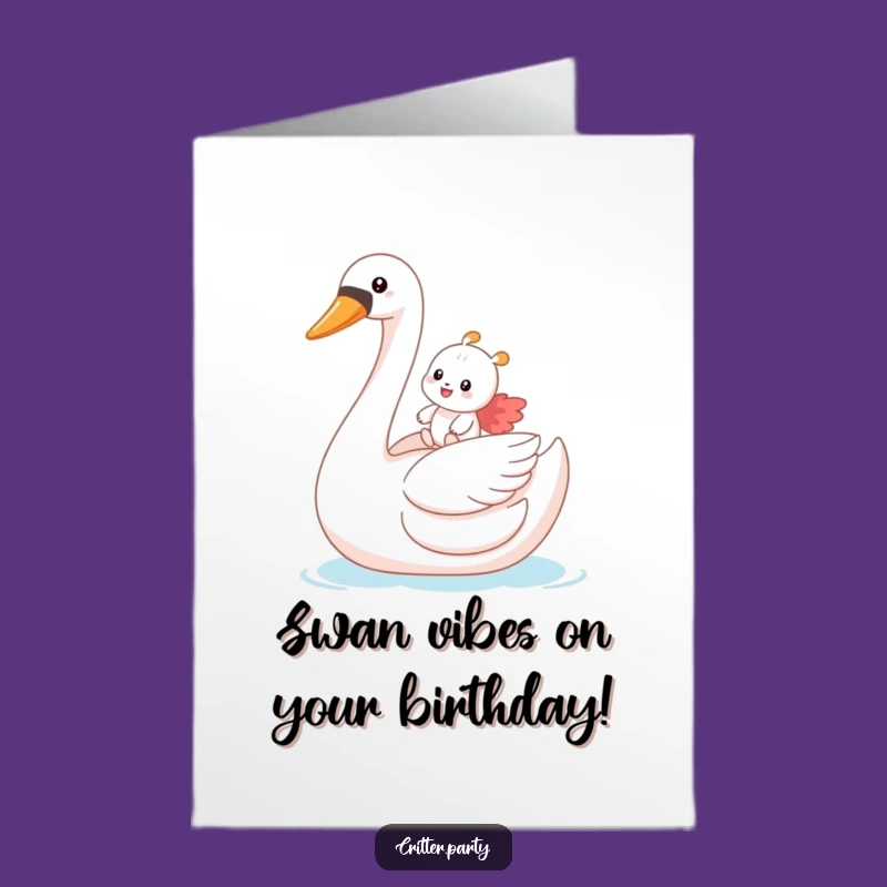 Free Printable Birthday Card: Swan Rider Critter Hilarious Downloadable Gift for Fun Birthdays