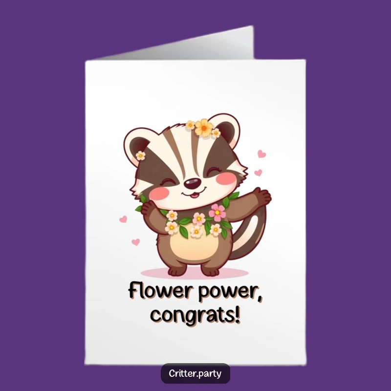 Free Printable Funny Badger Congrats Card: Dancing Flowers Downloadable Gift