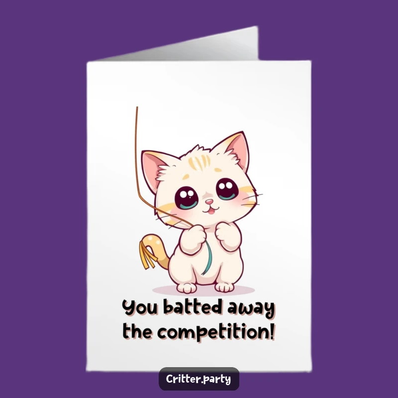 Free Printable Congrats Card: Cat & Streamer, Hilarious Celebration, Downloadable Joy