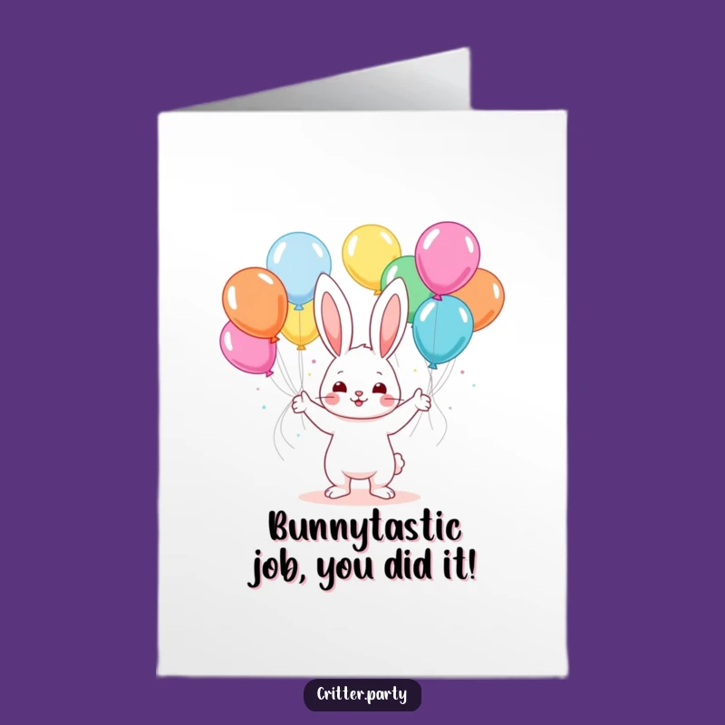 Free Printable Congrats Card: Kawaii Bunny Balloon Bash Funny Downloadable Gift